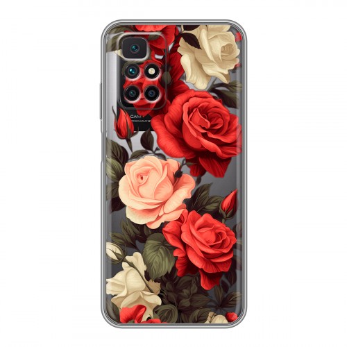 Полупрозрачный дизайнерский силиконовый чехол для Xiaomi Redmi 10 Розы