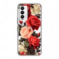 Полупрозрачный дизайнерский силиконовый с усиленными углами чехол для Tecno Camon 18 Розы
