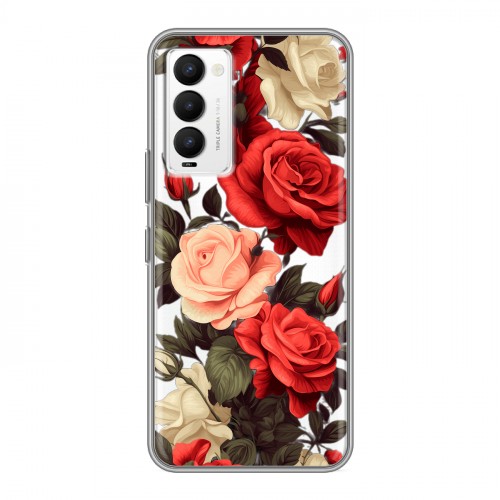 Полупрозрачный дизайнерский силиконовый с усиленными углами чехол для Tecno Camon 18 Розы