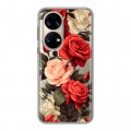 Полупрозрачный дизайнерский силиконовый с усиленными углами чехол для Huawei P50 Pro Розы