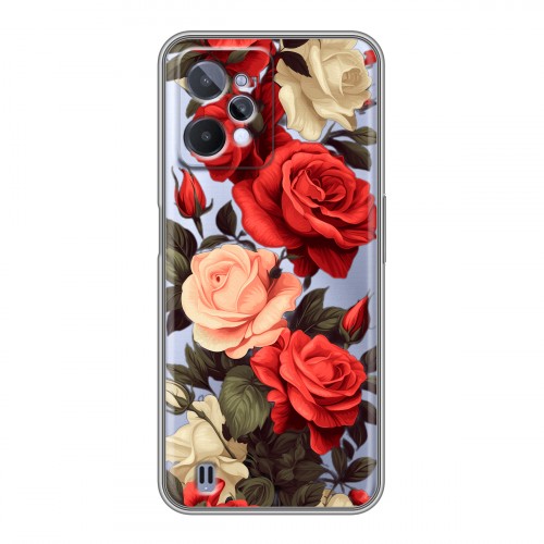 Полупрозрачный дизайнерский силиконовый чехол для Realme C31 Розы