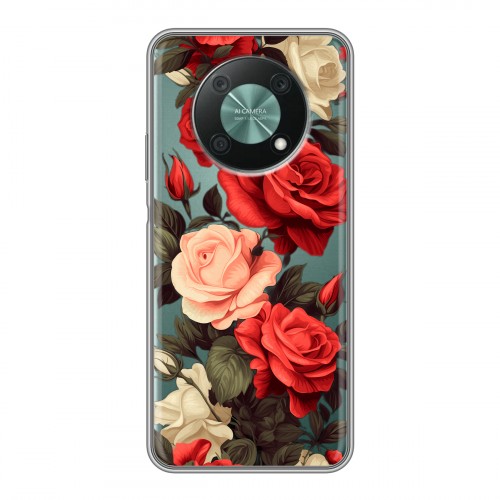 Полупрозрачный дизайнерский силиконовый с усиленными углами чехол для Huawei Nova Y90 Розы