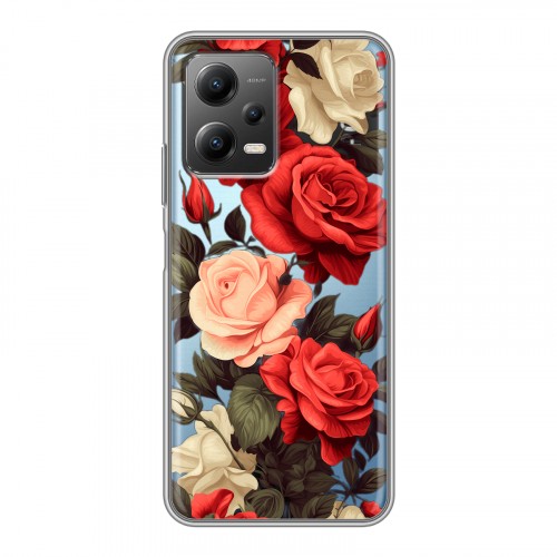 Полупрозрачный дизайнерский силиконовый чехол для Xiaomi Poco X5 Розы