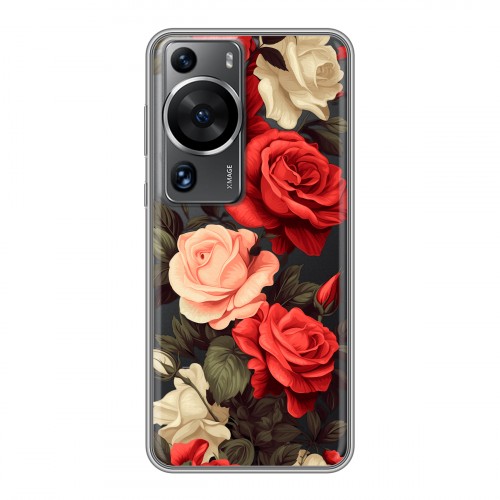 Полупрозрачный дизайнерский пластиковый чехол для Huawei P60 Розы