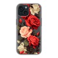 Полупрозрачный дизайнерский пластиковый чехол для Iphone 15 Розы