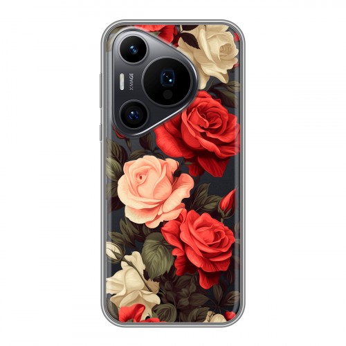 Полупрозрачный дизайнерский пластиковый чехол для Huawei Pura 70 Pro Розы