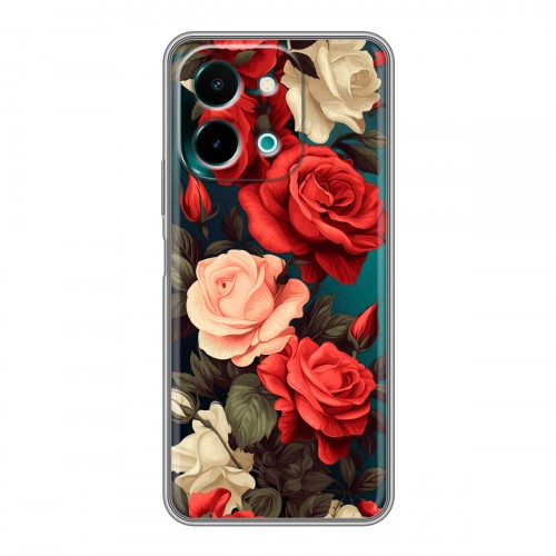 Полупрозрачный дизайнерский пластиковый чехол для Vivo Y28 Розы