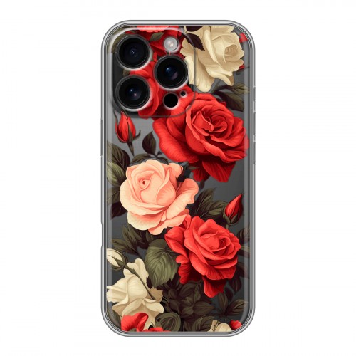 Полупрозрачный дизайнерский пластиковый чехол для Iphone 16 Pro Розы