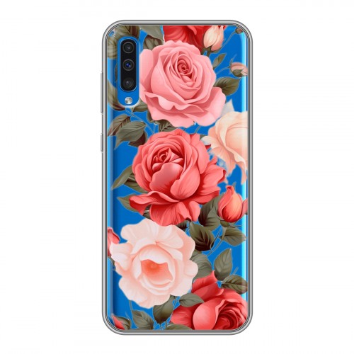 Полупрозрачный дизайнерский пластиковый чехол для Samsung Galaxy A50 Розы