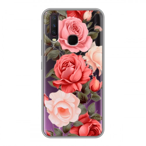 Полупрозрачный дизайнерский силиконовый чехол для Vivo Y17 Розы
