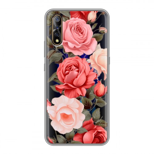 Полупрозрачный дизайнерский силиконовый с усиленными углами чехол для Vivo V17 Neo Розы