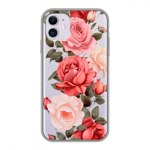 Полупрозрачный дизайнерский силиконовый чехол для Iphone 11 Розы