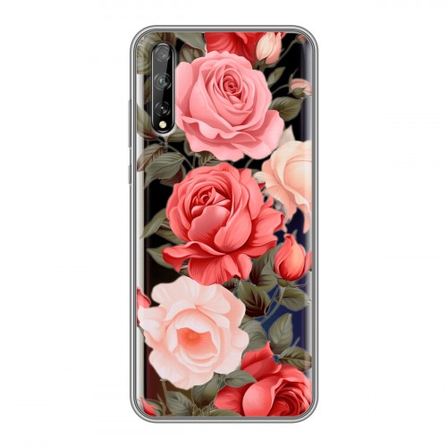 Полупрозрачный дизайнерский силиконовый чехол для Huawei Y8p Розы