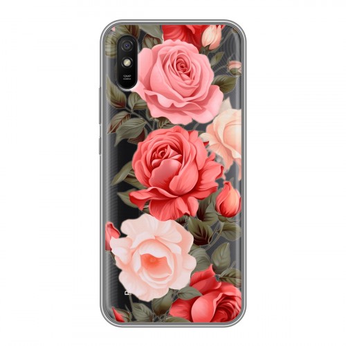 Полупрозрачный дизайнерский силиконовый чехол для Xiaomi RedMi 9A Розы