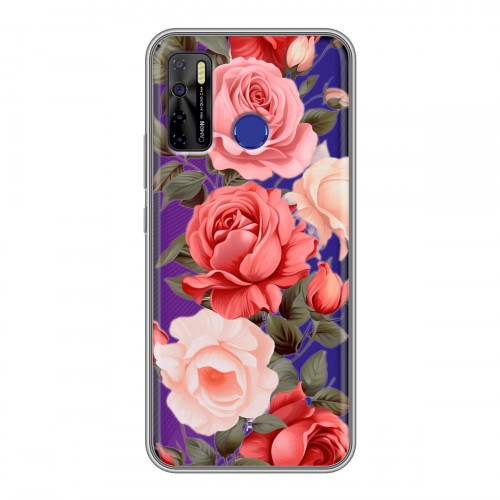 Полупрозрачный дизайнерский силиконовый чехол для Tecno Camon 15 Розы