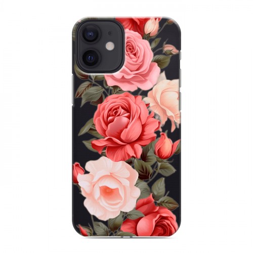 Полупрозрачный дизайнерский силиконовый с усиленными углами чехол для Iphone 12 Mini Розы