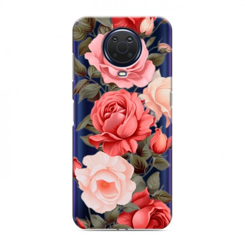 Полупрозрачный дизайнерский силиконовый чехол для Nokia G20 Розы