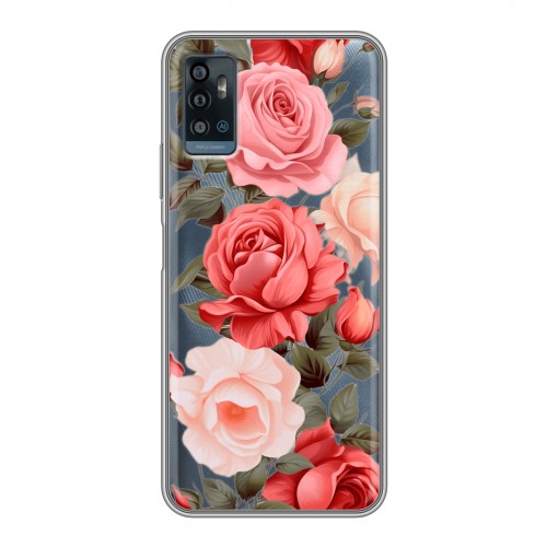 Полупрозрачный дизайнерский пластиковый чехол для ZTE Blade A71 Розы