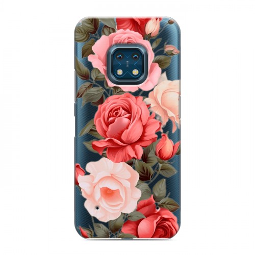 Полупрозрачный дизайнерский силиконовый с усиленными углами чехол для Nokia XR20 Розы