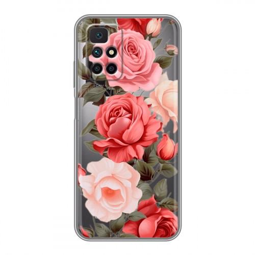 Полупрозрачный дизайнерский силиконовый чехол для Xiaomi Redmi 10 Розы