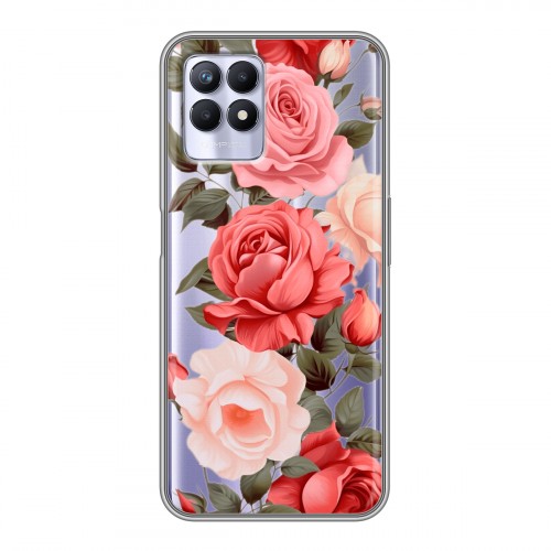 Полупрозрачный дизайнерский силиконовый чехол для Realme 8i Розы