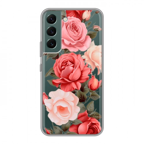 Полупрозрачный дизайнерский пластиковый чехол для Samsung Galaxy S22 Розы