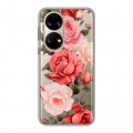 Полупрозрачный дизайнерский силиконовый чехол для Huawei P50 Pro Розы