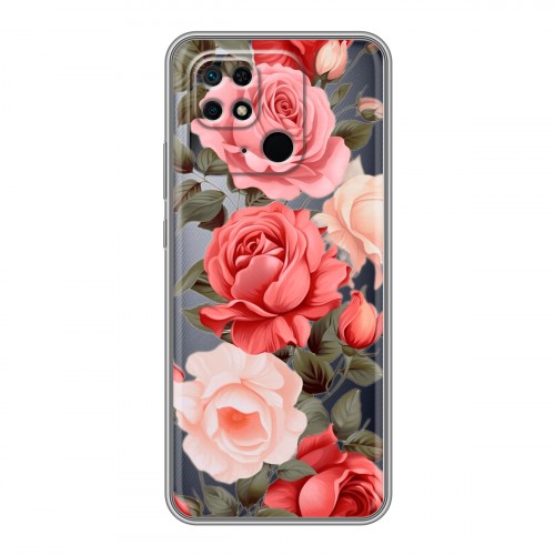 Полупрозрачный дизайнерский пластиковый чехол для Xiaomi Redmi 10C Розы