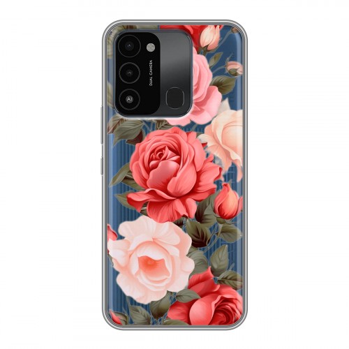 Полупрозрачный дизайнерский силиконовый с усиленными углами чехол для Tecno Spark Go 2022 Розы