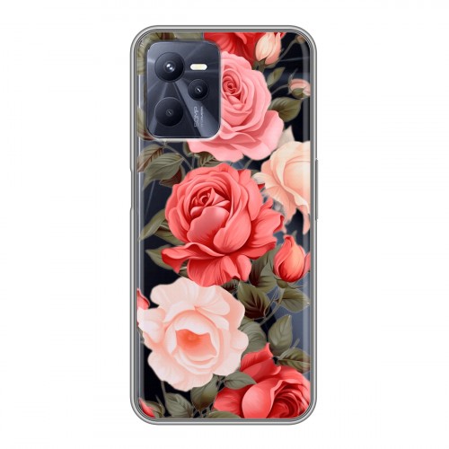 Полупрозрачный дизайнерский силиконовый чехол для Realme C35 Розы