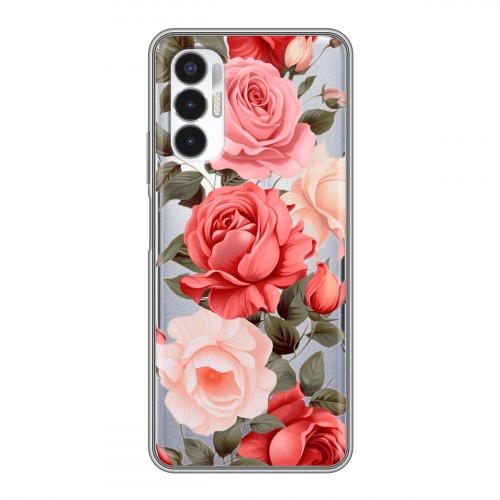 Полупрозрачный дизайнерский пластиковый чехол для Tecno Pova 3 Розы