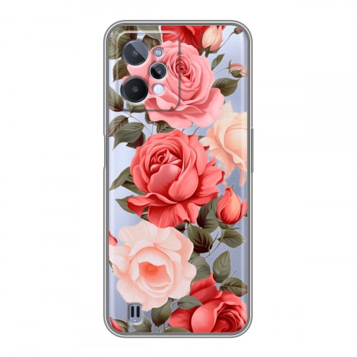 Полупрозрачный дизайнерский силиконовый чехол для Realme C31 Розы