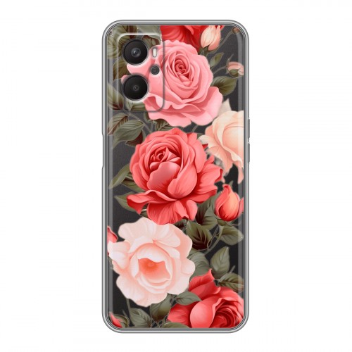 Полупрозрачный дизайнерский силиконовый с усиленными углами чехол для OPPO A96 Розы