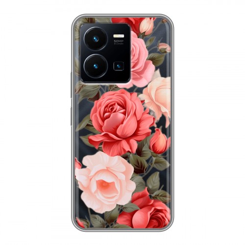 Полупрозрачный дизайнерский силиконовый чехол для Vivo Y35 Розы