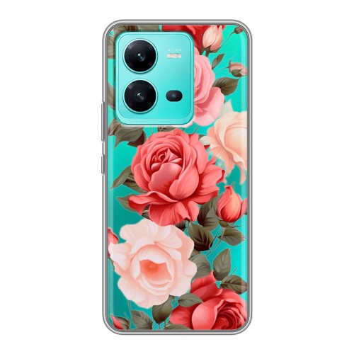Полупрозрачный дизайнерский пластиковый чехол для Vivo V25 Розы