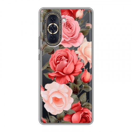 Полупрозрачный дизайнерский пластиковый чехол для Huawei Nova 10 Розы