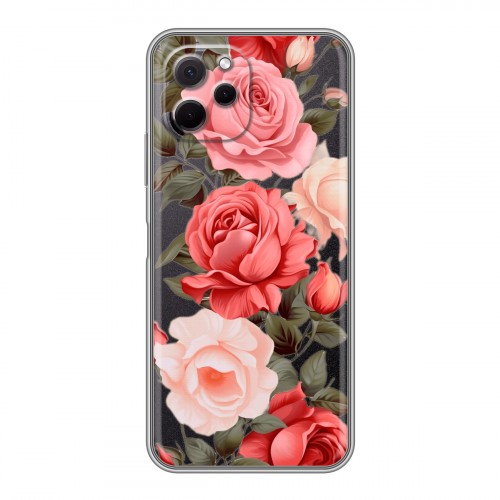 Полупрозрачный дизайнерский пластиковый чехол для Huawei Nova Y61 Розы
