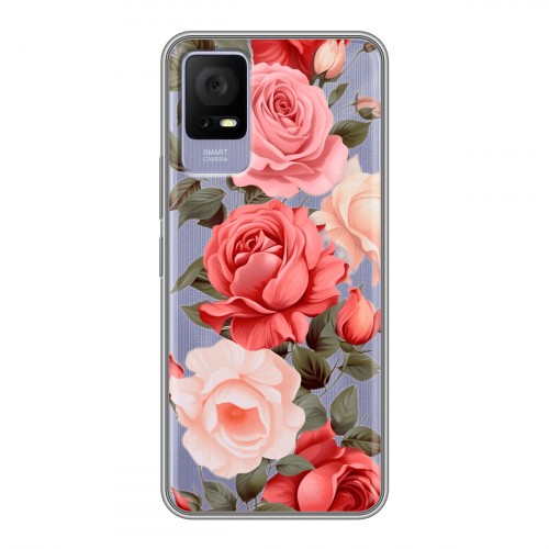 Полупрозрачный дизайнерский пластиковый чехол для TCL 405 Розы