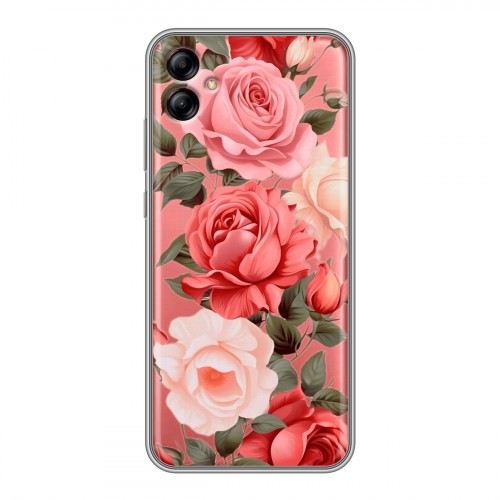 Полупрозрачный дизайнерский силиконовый чехол для Samsung Galaxy A04e Розы