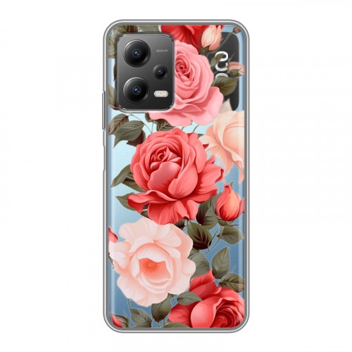 Полупрозрачный дизайнерский силиконовый чехол для Xiaomi Poco X5 Розы