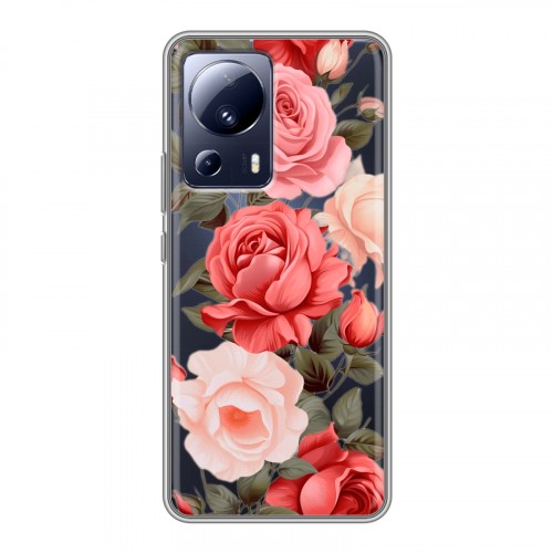 Полупрозрачный дизайнерский силиконовый чехол для Xiaomi 13 Lite Розы