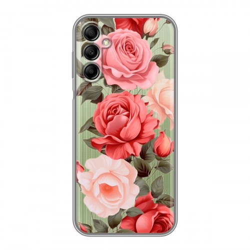 Полупрозрачный дизайнерский пластиковый чехол для Samsung Galaxy A14 Розы