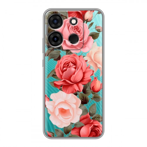 Полупрозрачный дизайнерский силиконовый чехол для Infinix Smart 7 Розы