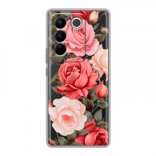 Полупрозрачный дизайнерский силиконовый чехол для Vivo V27 Розы