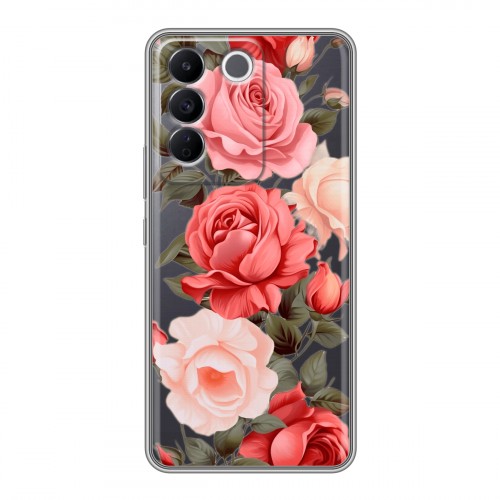 Полупрозрачный дизайнерский силиконовый чехол для Vivo V27e Розы