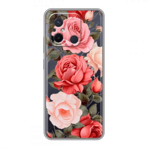 Полупрозрачный дизайнерский силиконовый чехол для Xiaomi RedMi 12C Розы