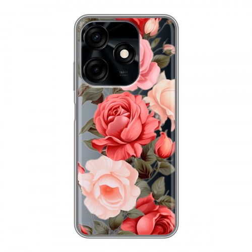 Полупрозрачный дизайнерский силиконовый чехол для Tecno Spark 10C Розы