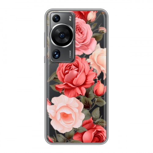 Полупрозрачный дизайнерский пластиковый чехол для Huawei P60 Розы