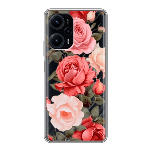 Полупрозрачный дизайнерский силиконовый чехол для XIaomi Poco F5 Розы