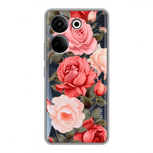 Полупрозрачный дизайнерский пластиковый чехол для Tecno Camon 20 Розы